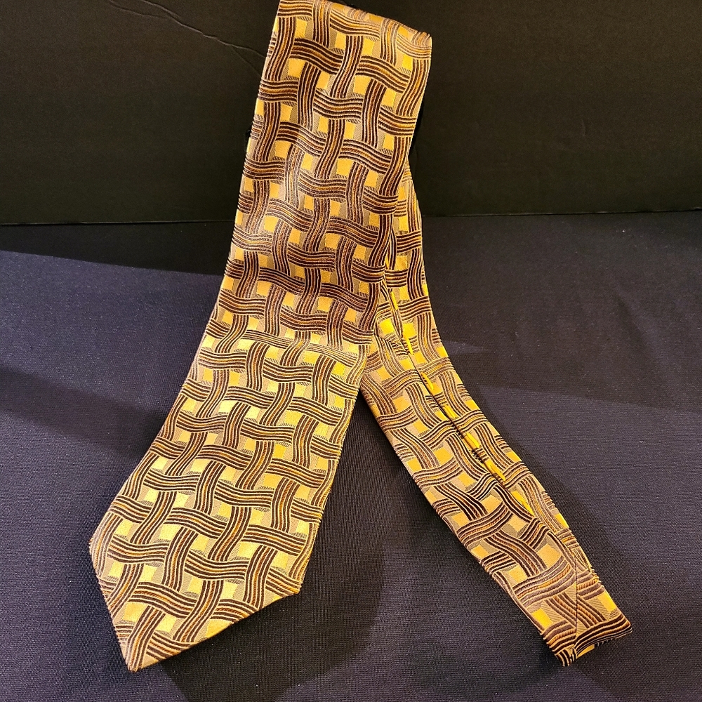 Vintage Villa Bolgheri Gold and Tan Brown Men's Tie Casual Preppy Blokecore Boho